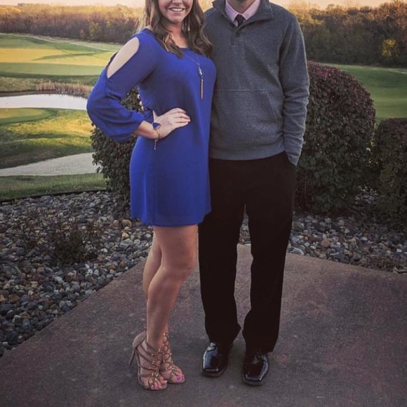 Women’s Royal Blue Long Sleeved Layered Sheer Dress - Picture 1 of 5